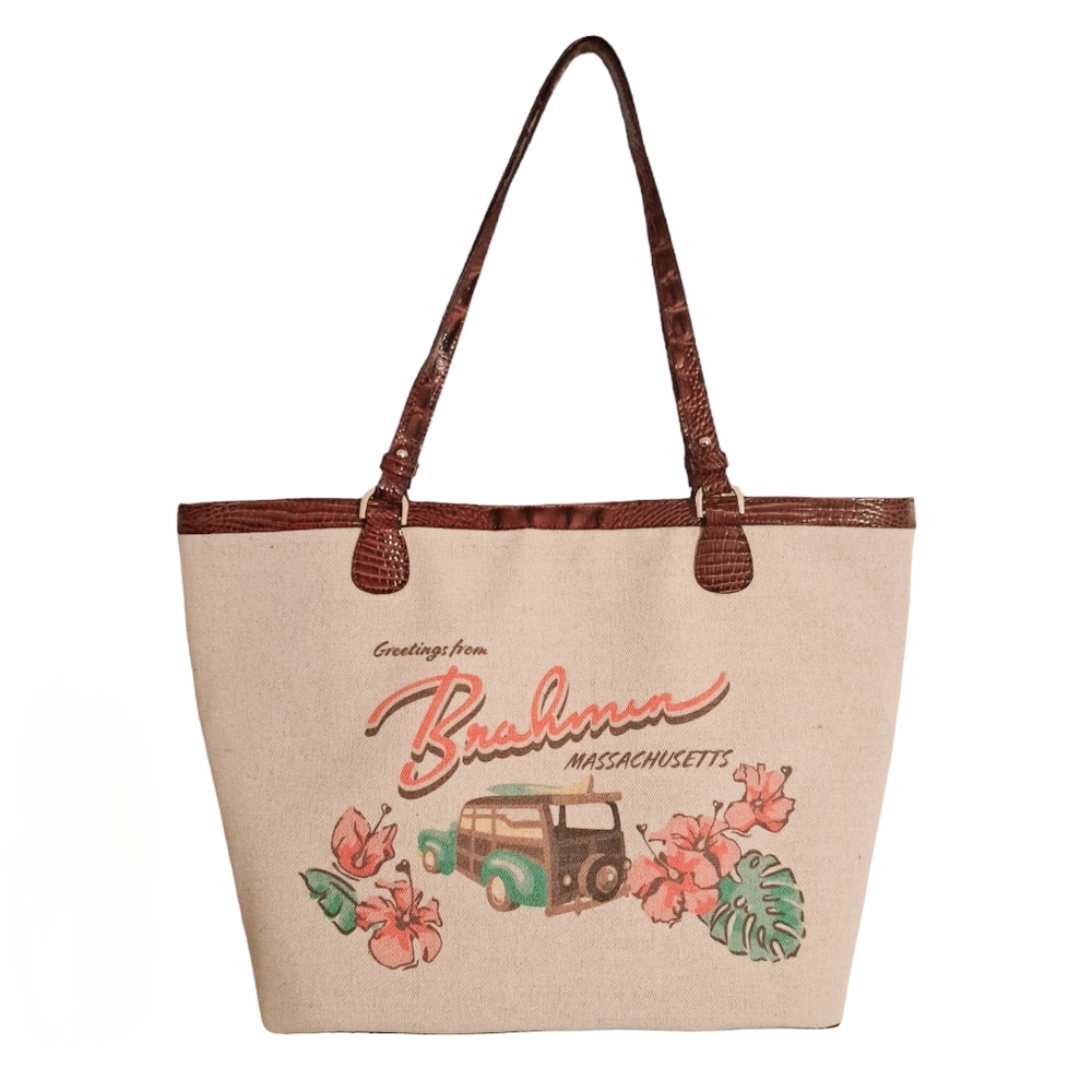 Brahmin Pecan Pipa Genuine Leather Tote Bag - Picture 2 of 10